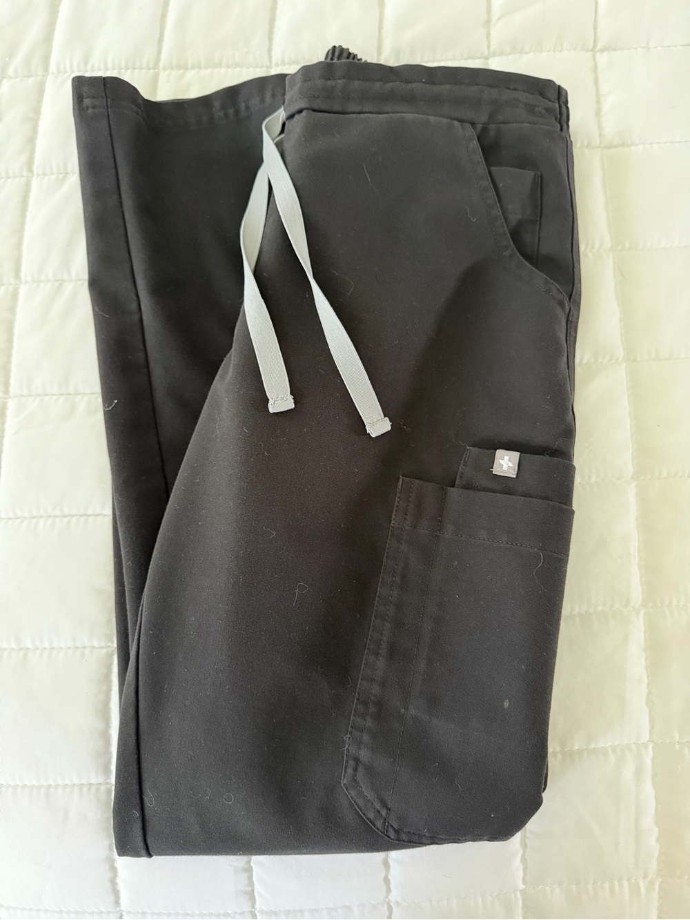 Figs Black Scrub Jogger with Gray Drawstring